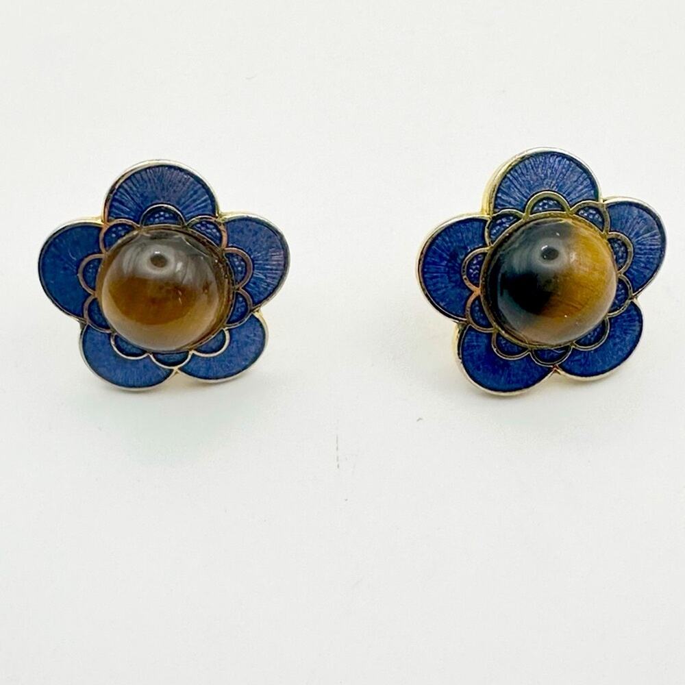 Tigers Eye Stud Flower Earring Costume Jewelry Preppy Purple Brown Boho Bohemian